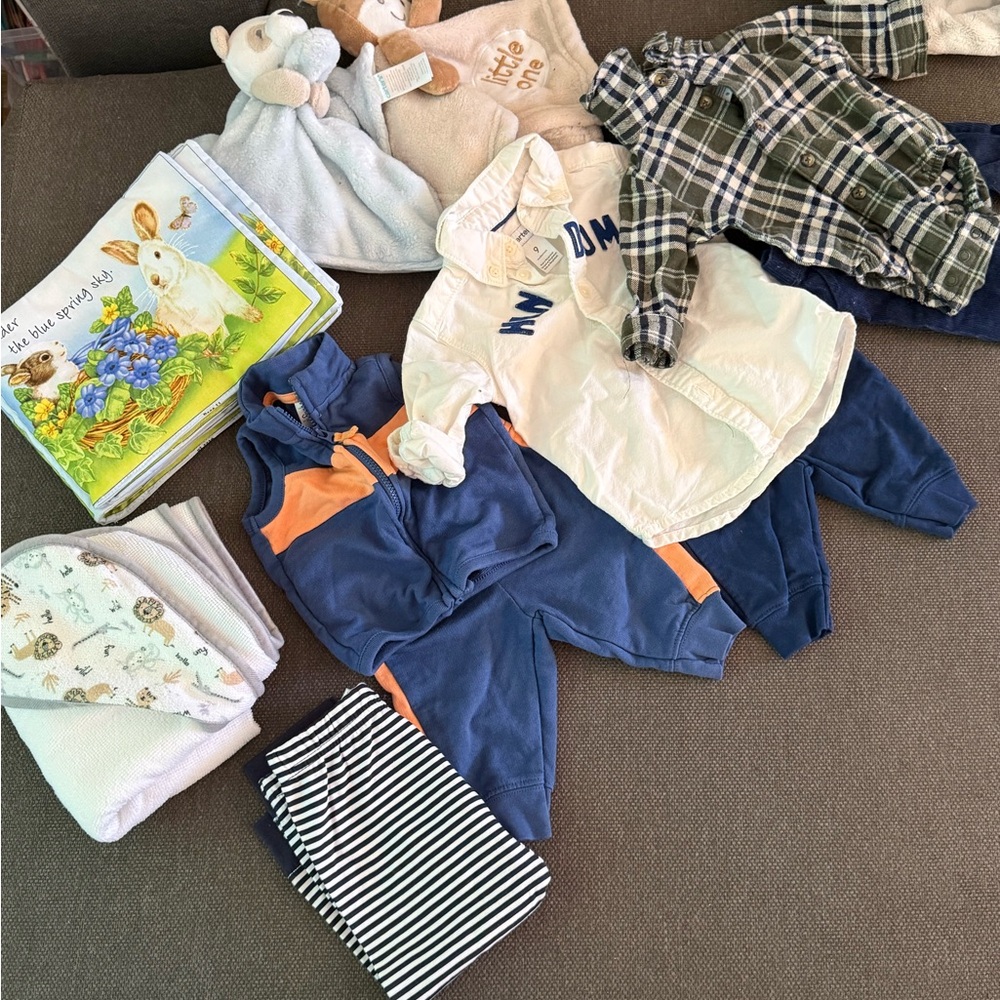 Newborn Baby Clothing Bundle with Blue and Orange Outfit